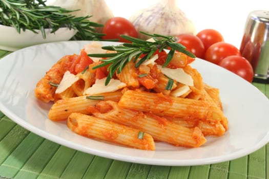 Penne with tomato sauce, Parmesan and rosemary