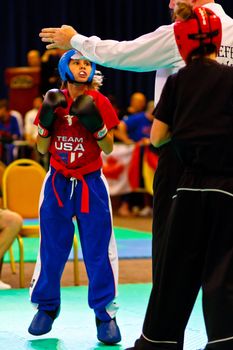 CHICLANA DE LA FRONTERA, SPAIN-NOV 05: Unidentified players compete in 3rd World Karate and Kickboxing Council championship  on Nov 05, 2011, in Chiclana de la Frontera,  Spain