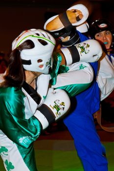 CHICLANA DE LA FRONTERA, SPAIN-NOV 05: Unidentified players compete in the 3rd World Karate and Kickboxing Council championship  on Nov 05, 2011, in Chiclana de la Frontera,  Spain