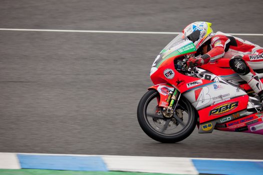 JEREZ DE LA FRONTERA, SPAIN - NOV 20: 125cc motorcyclist Toshimitsu Gondo races in the CEV championship on Nov 20, 2010, in Jerez de la Frontera, Spain