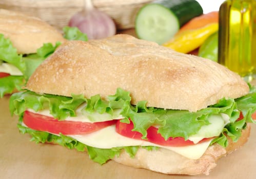 Cheese Sandwich with lettuce, tomatoes and cucumber