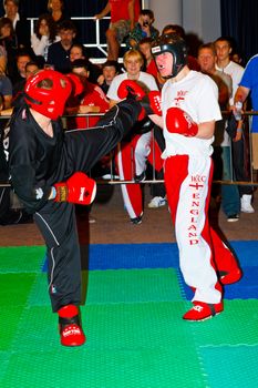 CHICLANA DE LA FRONTERA, SPAIN-NOV 05: Unidentified players compete in the 3rd World Karate and Kickboxing Council championship  on Nov 05, 2011, in Chiclana de la Frontera,  Spain