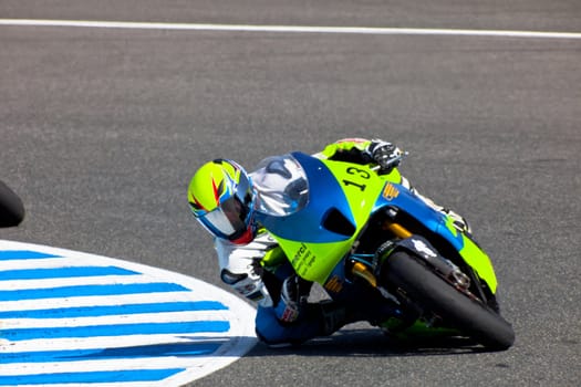 JEREZ DE LA FRONTERA, SPAIN - APR 17: Moto2 motorcyclist Renaud Binoche takes a curve in the CEV Championship race on April 17, 2011 in Jerez de la Frontera, Spain.