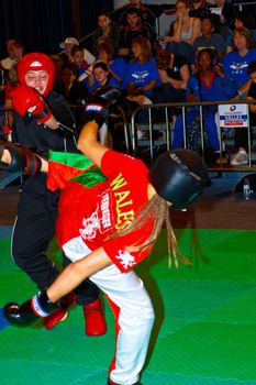 CHICLANA DE LA FRONTERA, SPAIN-NOV 05: Unidentified players compete in the 3rd World Karate and Kickboxing Council championship  on Nov 05, 2011, in Chiclana de la Frontera,  Spain