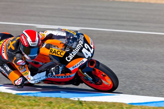 JEREZ DE LA FRONTERA, SPAIN - APR 17: 125cc motorcyclist Alex Rins takes a curve in the CEV Championship race on April 17, 2011 in Jerez de la Frontera, Spain.