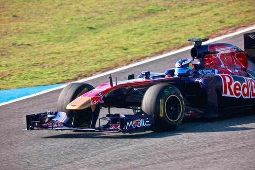 JEREZ DE LA FRONTERA, SPAIN - FEB 10: Daniel Ricciardo of Toro Rosso F1 races on training session on February 10 , 2011, in Jerez de la Frontera , Spain