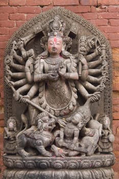 Hindu religious statue in Durbar Square, Bhaktapur, Nepal