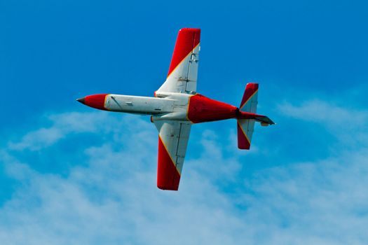 CADIZ, SPAIN-SEP 9: Aircrafts of the Patrulla Aguila taking part in a test on the 4th airshow of Cadiz on Sep 9, 2011, in Cadiz, Spain