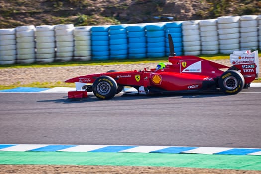 JEREZ DE LA FRONTERA, SPAIN - FEB 11: Felipe Massa of Ferrari F1 races on training session on  February 11 , 2011, in Jerez de la Frontera , Spain