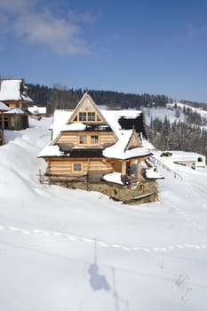 house in mountains, winter scenery in Zakopane