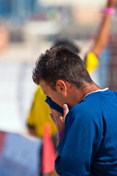 CADIZ, SPAIN -  JUL 30:  Unknown player of the team of Cadiz playing the Spanish Championship of Beach Soccer on Jul 30, 2005 on the beach of La Victoria in Cadiz, Spain