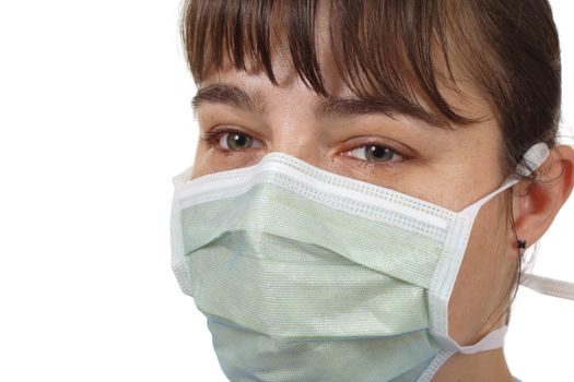 women wearing protective mask, photo on the white background