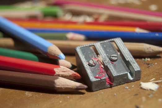 To draw. Colored pencils and pencil sharpener to draw in home