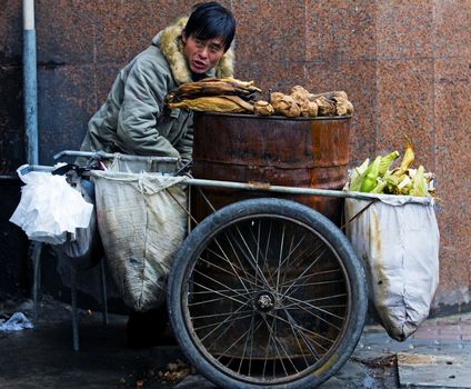  Chinese food seller in the street of Shanghai China