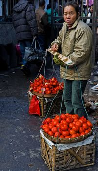  Chinese food seller in the street of Shanghai China