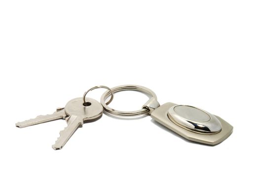 Two keys on a charm. It is isolated on a white background