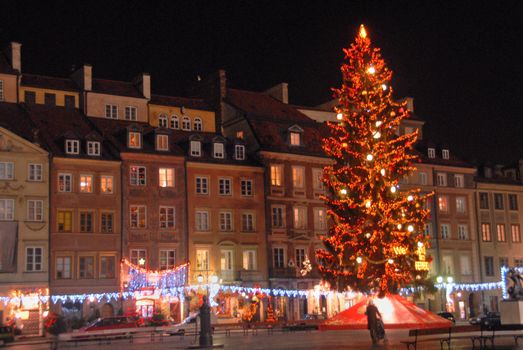 lights and christmas decorations on warsaw old townrestaurants