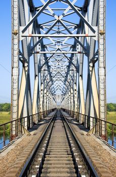 The railway bridge through the river. East Ukraine. The river - Severski Donets