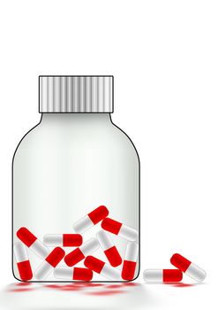 Tablets. Packing with tablets - capsules of red - white color