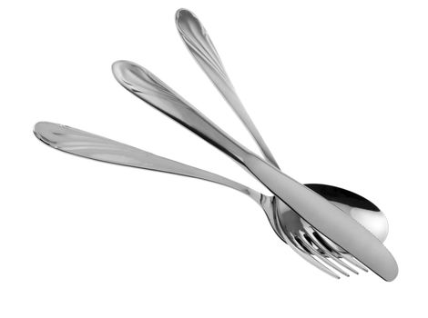 Set of kitchen object. The spoon, a fork, knife.Separately on a white background.