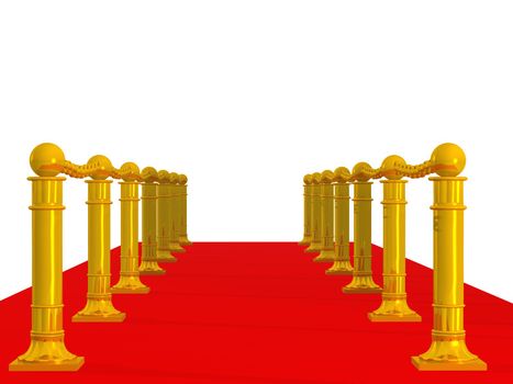 Red path. A fragment of a podium with gold columns