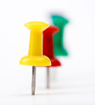 Close up of color pushpins with  shallow DOF