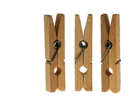 Linen clothespins isolated on a white background