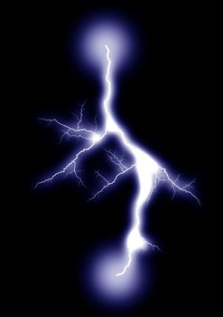 Lightning strike. Isolated black background. Created Photoshop