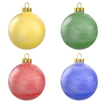 Four christmas balls with frost texture isolated on white background