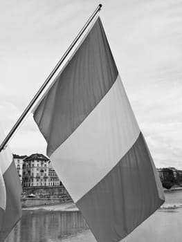 Italian flags on River Po in Italy for the 150th anniversary year of Italian unification