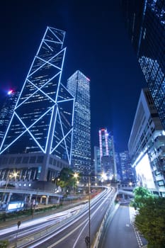 Traffic in downtown of Hong Kong at night (Business district)