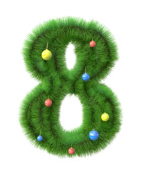 8  number made of christmas tree branches isolated on white background