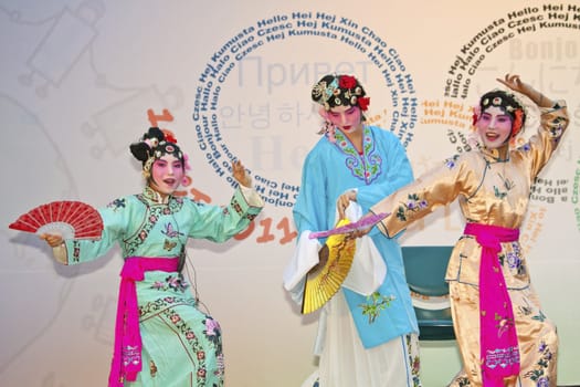 HONG KONG - OCT 19: Lingnan University organizes International Day on October 19, 2011 in Hong Kong. Students are performing Peking Opera to celebrate this event on campus. 