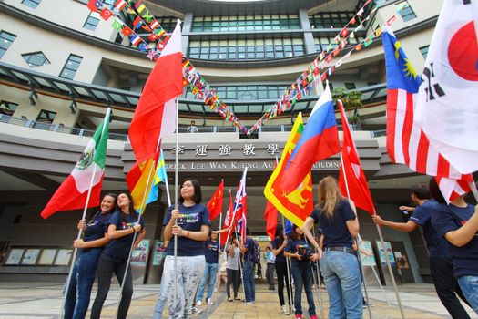 HONG KONG - OCT 19: Lingnan University organizes International Day on October 19, 2011 in Hong Kong. International day held every year to promote internationalization on campus and many flags around. 