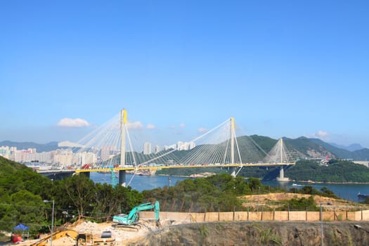 Ting Kau Bridge in Hong Kong at day