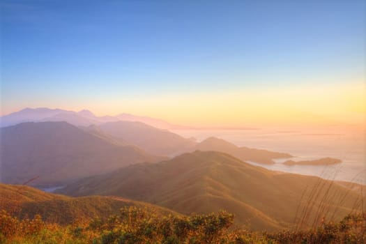 Majestic mountain landscape at sunset in Hong Kong