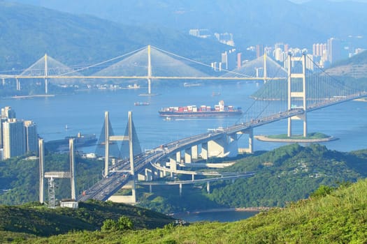 Three famous bridges in Hong Kong at day