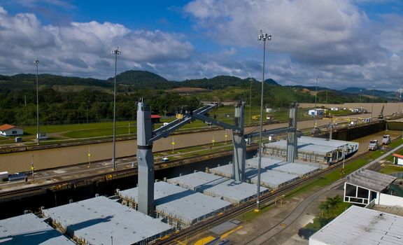 PANAMA CANAL , PANAMA - DEC 25 2010 : Huge ship crossing the Panama canal