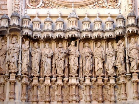 View of sculpture of the apostles outside de Sagrada Familia