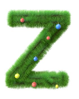 Y letter made of christmas tree branches isolated on white background