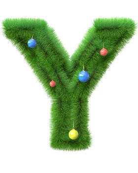 Y letter made of christmas tree branches isolated on white background
