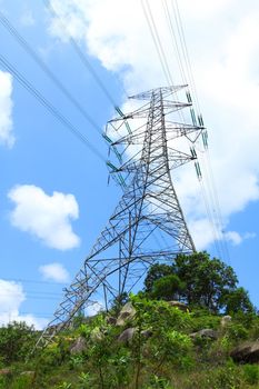 Power transmission tower with cables 