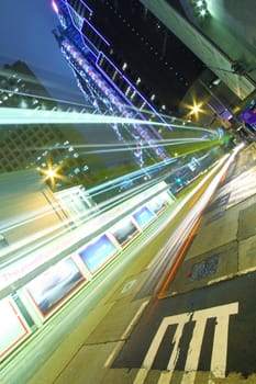 Traffic in Hong Kong city at night