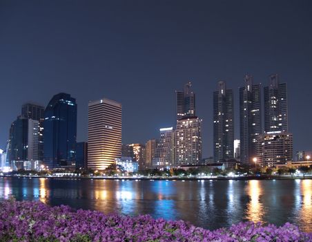 Cityscape with high-rise building at night scene, Bangkok, Thailand