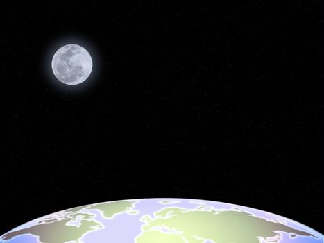 Planet earth with moon and stars in space