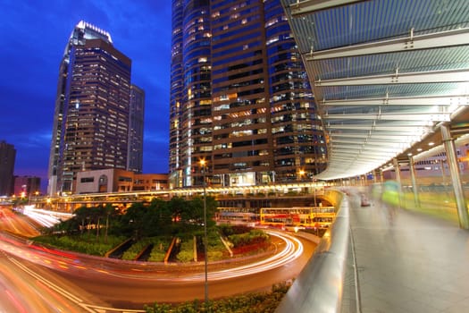 Traffic through downtown of Hong Kong at night