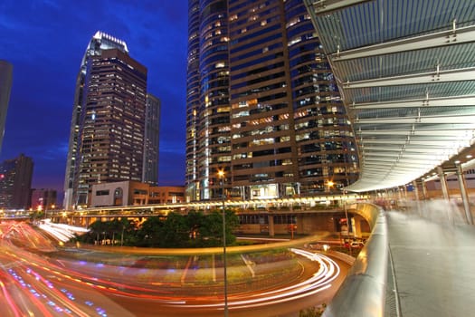 Traffic through downtown of Hong Kong at night 