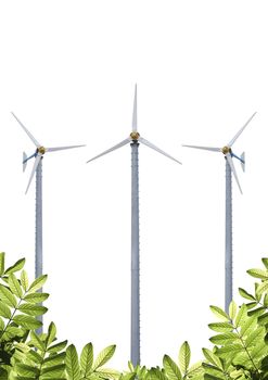 Windmills with beautiful green leafs isolate on white
