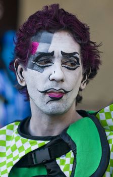 MONTEVIDEO, URUGUAY - JANUARY 27 2011 : A costumed carnaval participant in the annual national festival of Uruguay ,held in Montevideo Uruguay on January 27 2011 