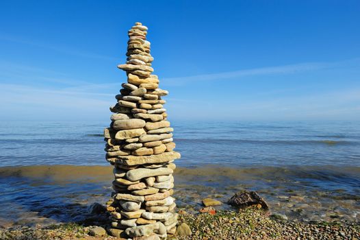 High pile of the cobblestones on the seacoast